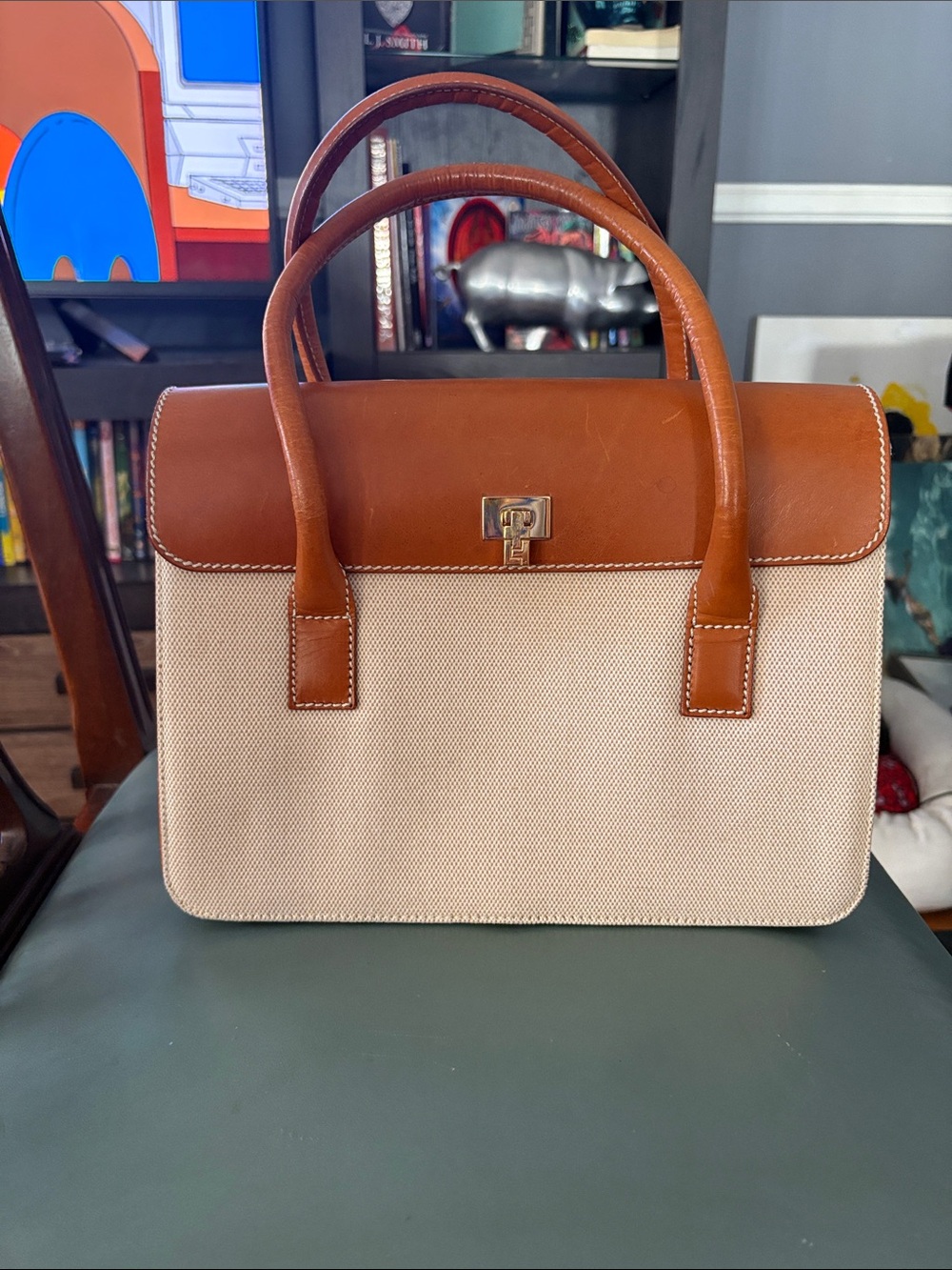 Lambertson Truex Leather-Trim Canvas Satchel - Brown and Cream
